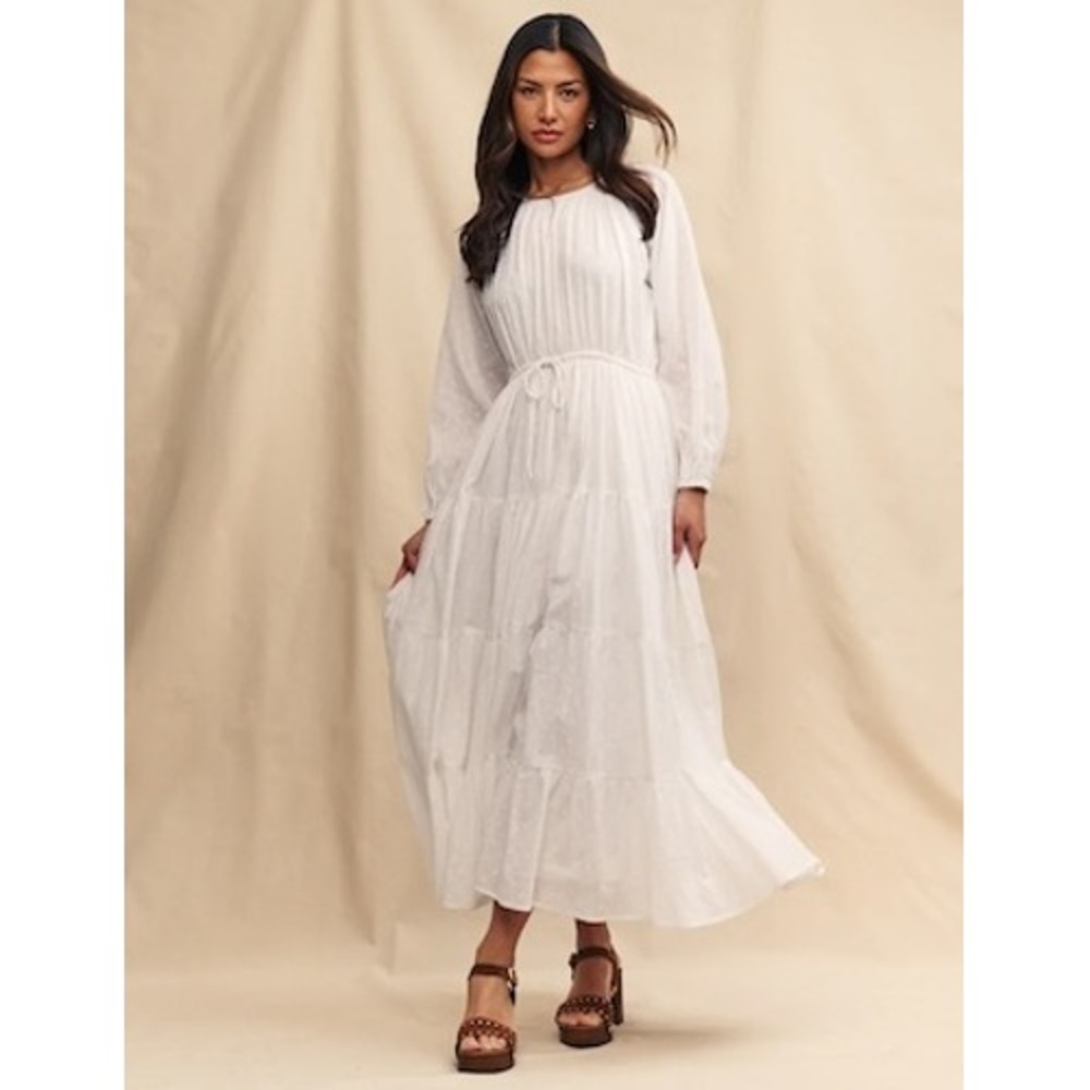 Nobody's Child Dress Aarti Smock Maxi 10 White Boho Embroidered Organic Cotton